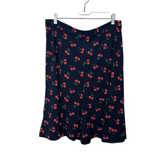 Talbots Cherry Print Skirt Women's 10 Blue Flare Flounce Side Zip Knee Length - Picture 1 of 7